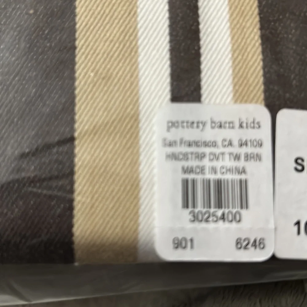 Pottery Barn Kids Varsity Stripe Duvet Cover Twin NEW Brown Tan Cotton Masculine